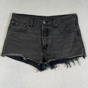 Levi’s Cut Off Denim Shorts Button Fly Shorty Size 32 Plus Size Faded Black